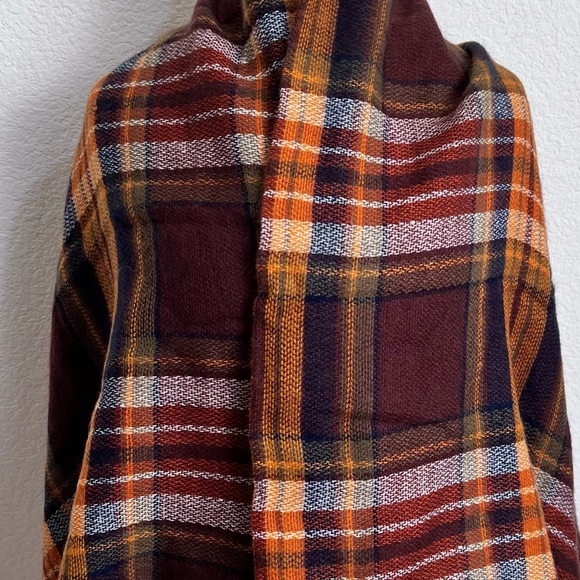 W Fashion Accessories Brown Rust White Wool Blend Plaid Throw Shawl Wrap New - Picture 6 of 15